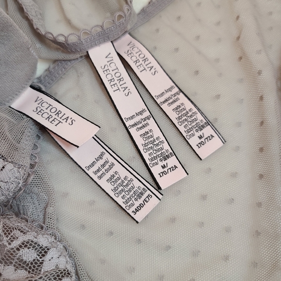 VS Dream Angels 3pc Bra & Panties Set Size 34E/med ☆ Gray Dotted Lace - Picture 6 of 7